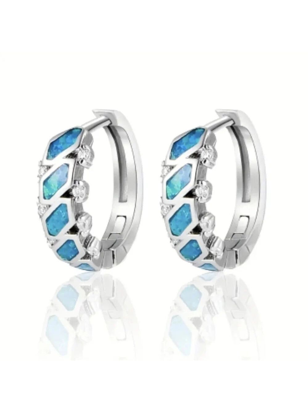 Earrings --Tiny Hoops with Blue Opal